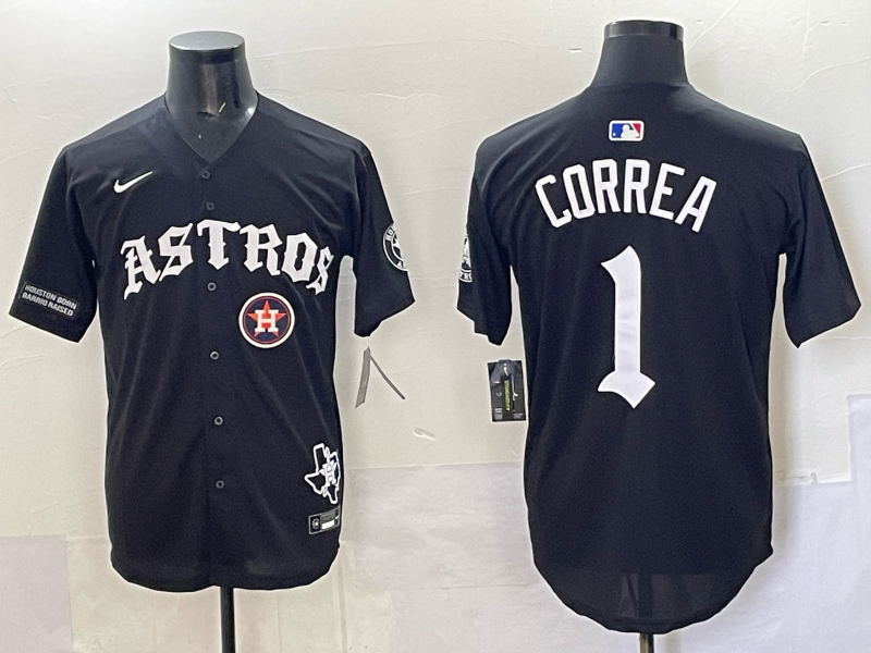Men 2025 Houston Astros #1 Correa black  Game Nike MLB Jersey style 0015->houston astros->MLB Jersey